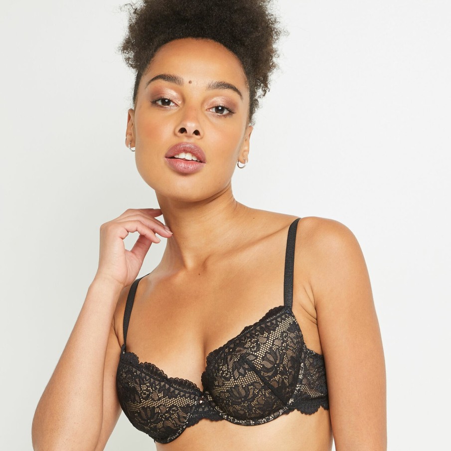 Best RougeGorge Soutien-Gorge Ampliforme Dentelle Noir