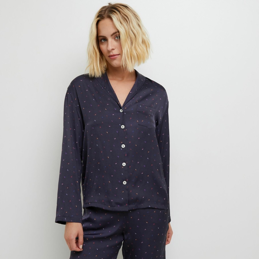 Hot RougeGorge Veste Pyjama Satin Multico Bleu