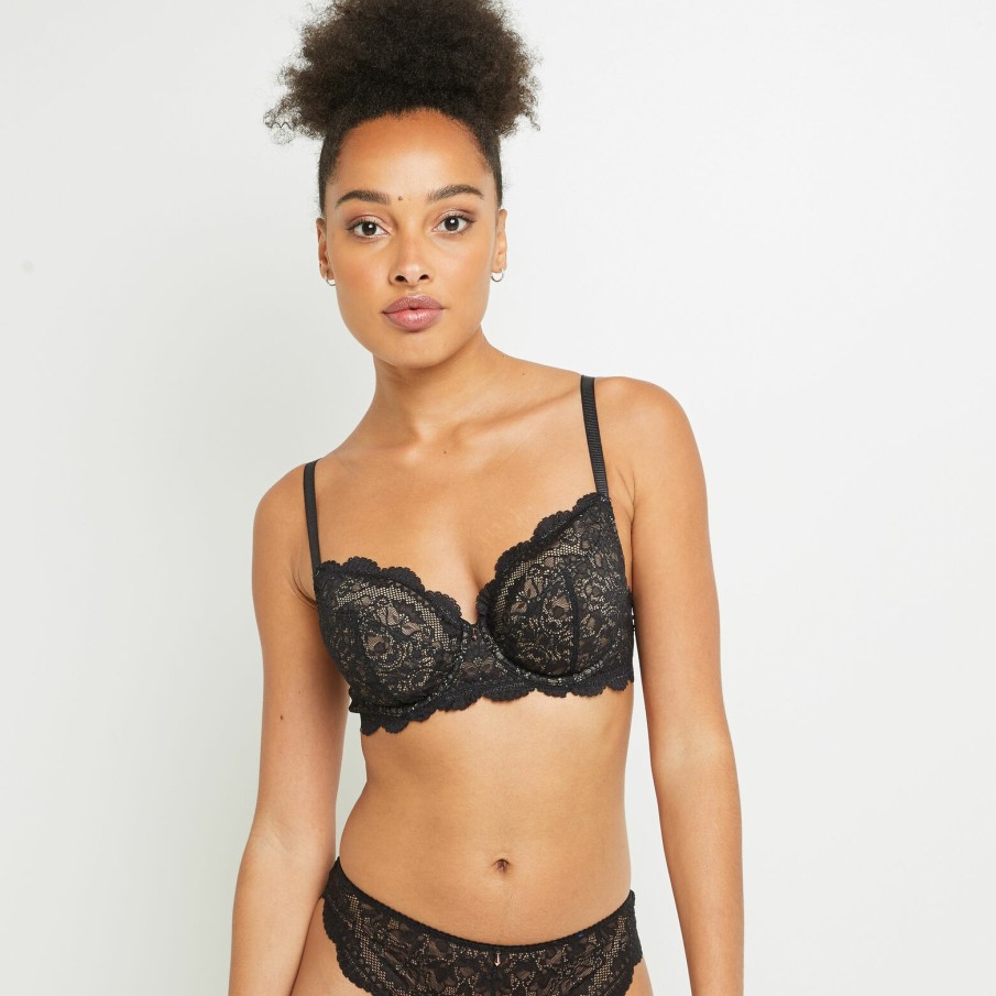 Hot RougeGorge Soutien-Gorge Emboitant Dentelle Noir