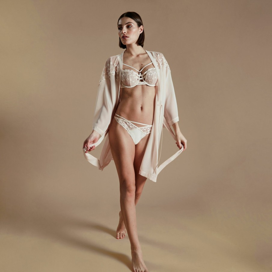 Online RougeGorge Kimono Tulle Brode Et Voile Multico Blanc