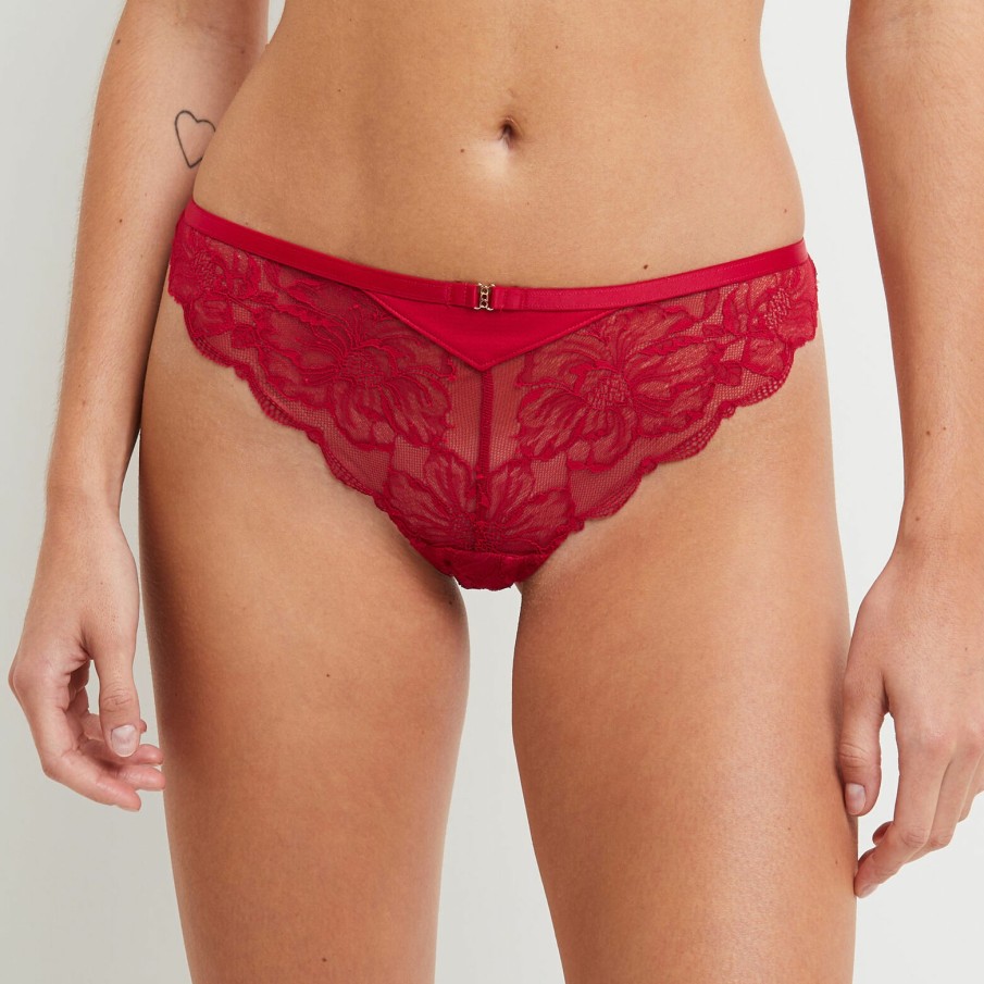 New RougeGorge Tanga Satin-Dentelle Rouge